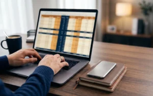 Exporting a Trading 212 transaction history CSV on a laptop for portfolio records